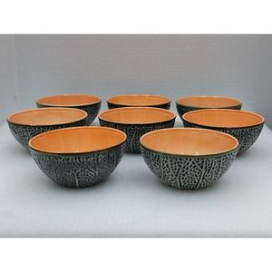 Set Of 8 Cantaloupe Bowl Textured Handpainted Realistic Look